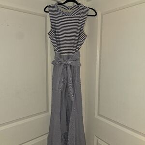 New York & Company Blue & White Striped High-Low Dress – Size 12 ✨
